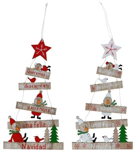 Acan Tradineur - Pack de 2 Colgantes para árbol de Navidad - Fabricado en Madera - Frase grabada en Letrero -24,5 x 13,5 x 0,5 cm - Modelo Aleatorio