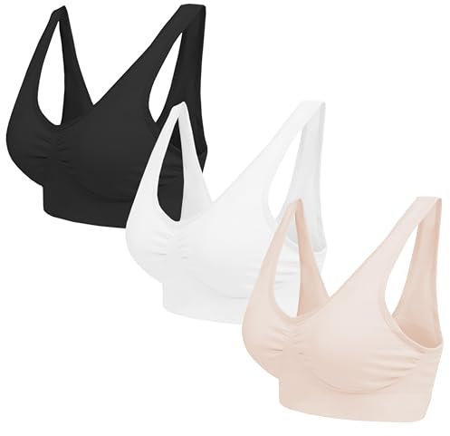 Blu Apparel Multipack Seamless Comfort Bras Sleep Bras Sizes 8-24 Not Padded Wireless (UK, Alpha, 6XL, Regular, Regular, Black/White/Nude 3 Pack)