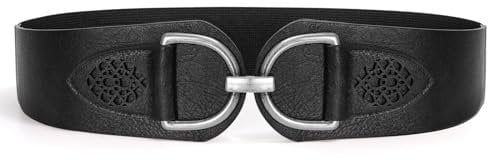 VONMELLI Vintage Gürtel für Damen Dehnbar Breiter Taillengürtel mit Dicker Schnalle Elastischer Breiter Gürtel für Kleider und Mäntel Schwarz Passform Taillenumfang 103-119cm