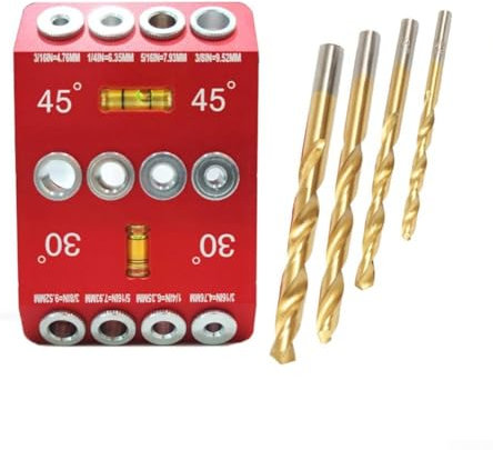 Oniissy Cable Railing Drill Guide with 3/8 5/16 1/4 3/16 Holes, 30 45 90 Degree Angle Jig for Deck Posts, Aluminum Alloy Drilling Template for Woodworking(C)