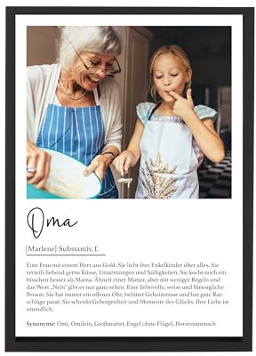 Wackadoo Bilderrahmen Personalisiertes Poster Oma Geschenk, mit Foto und Text auf hochwertigem Papier, Holz Bilderrahmen und Glasscheibe, fotogeschenk personalisiert, personalisiertes geschenk