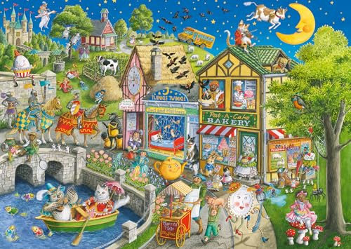 Ravensburger Mother Gooseville Puzzle mit 1000 Teilen, hochwertiges Leinenstrukturpapier, Bezaubernde Kinderliedszenen von Ingrid Slyder, umweltbewusste Konstruktion
