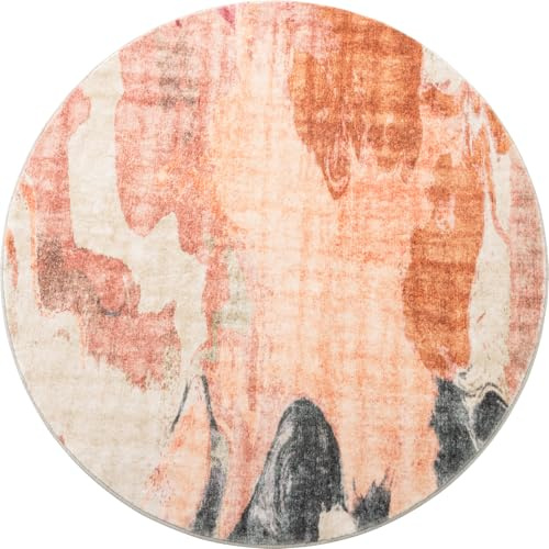 Carvapet Teppich Rund 120cm Weich und Flauschig Teppich Gegend Kreis rutschfest Waschbar Bedruckt Bodenteppich Wohnzimmer Schlafzimmer(Orange)