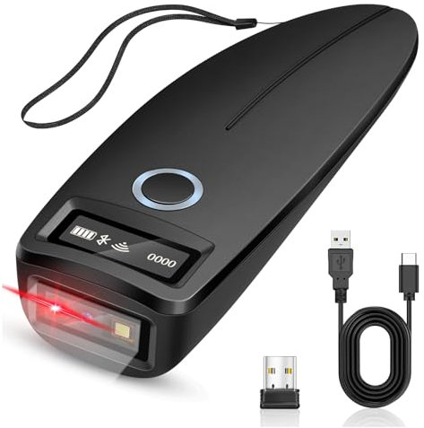 KUIIYER Mini scanner di codici a barre Bluetooth 2D QR 1D wireless con display digitale OLED e voce AI, piccolo lettore di codici a barre portatile per iPhone, Android, iPad, PC computer e POS