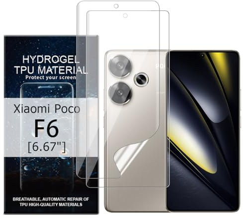 Glcrrpu 2 protectores de pantalla para Xiaomi Poco F6 [6,67 pulgadas], hidrogel protector de pantalla flexible suave transparente TPU HD
