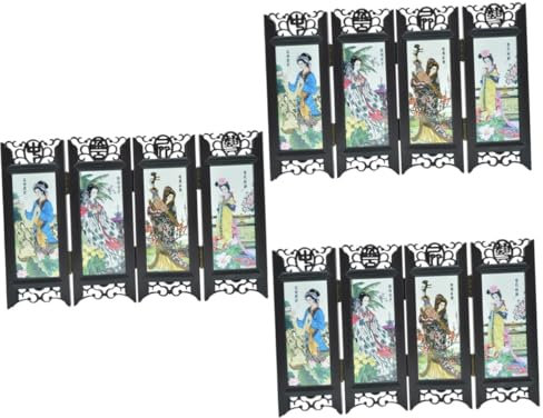 VOSAREA 3 Pièces Quatre Beautés Écran 4 Panneaux Écran Ornement De Bureau Chinois Décoration De Bureau Petit Paravent - Décoration Chinois Mini Paravent Paravent Diviseur Résine Noir