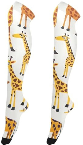 ODAWA Oberschenkelhohe Socken Cool Galaxy Tie Dye Kniestrümpfe Warm Strumpf Damen Kniestrümpfe, Verspielte Giraffen, Weiß, Einheitsgröße