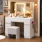 YITAHOME Dressing Table with Mirror and Stool, Vanity Desk with Mirror and Drawers White Dressing Table with LED Lights Jewelry Storage, Adjustable Brightness Vanity Table with Large Mirror and Stool