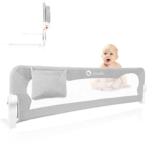 lionelo EVA Bed Rail Guard 150Lx42H cm Foldable 180° with tilt adjustment, Mesh Fabric, SecureBelt Straps Safety Barrier for Toddlers bed with Safe Lock, Storage Pocket, Durable Frame, Easy to Install