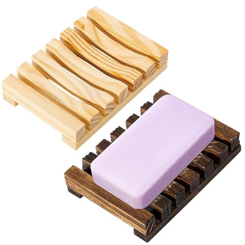 2 Stück Seifenschale Holz, Seifenschale mit Ablauf, Seifenablage aus Holz zu Küche Bad, Seifenschale Dusche, Seifenhalter Ohne Bohren, Halten Trocken in Küche, Bad, Waschbecken