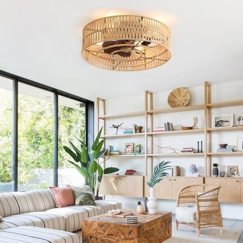 YFHKWJ Vintage Cage Ceiling Fan with Light & Remote | Industrial Victorian-Style 6-Speed Reversible Bladeless Fan for Bedroom, Dining & Kitchen – E27 X 4 Lamps