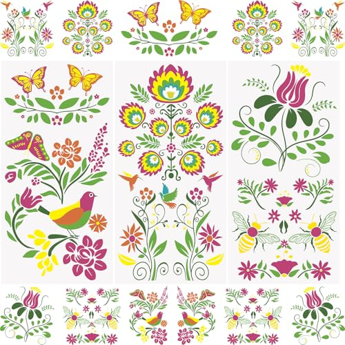 WANDIC 3 Bögen Transfer-Aufkleber, Vogel-Blumen-Linienmuster, dekorativer Aufkleber, Möbel-Dekorativ für Fotoalbum, Postkarte, Scrapbooking, 15 x 30 cm