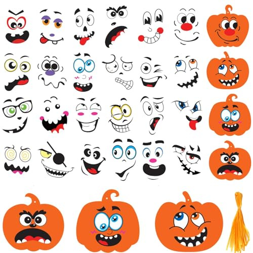 VEYLIN Halloween Basteln Kinder - 24 Stück Kürbis Dekoration Zubehör mit Aufklebern, Schaumstoff-Kürbisse - Bulk Halloween Aktivitäten Ornament Deko für Klassenzimmer Kinderparty, Kleinkinder