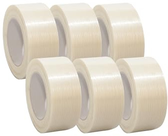 Selmundo 6 x Filament Klebeband Glasfaservertärkt/Gewebeband Transparent Fadenverstärkt/Reißfest Filament Glasfaser Klebeband, Filamentband, Gewebeband Transparent, Abmessungen: 50 mm x 50 m