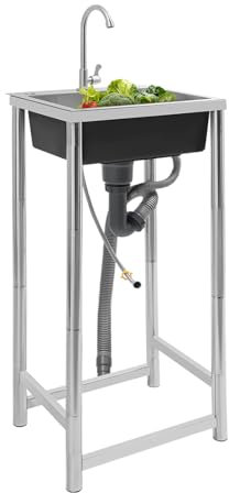 Donened - Évier à bec en acier inoxydable - Lavabo d'extérieur autonome avec robinet - Pour cuisine, garage, buanderie, 45 x 40 x 22 cm