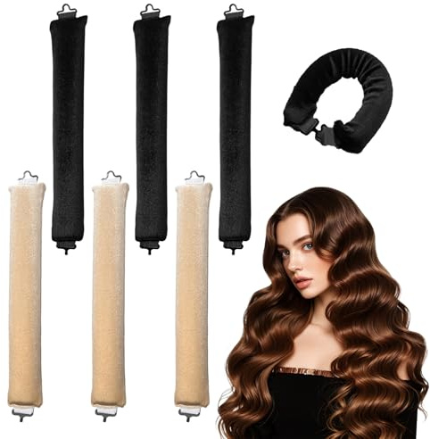 deegbbyi 6 Stück Lockenwickler Über Nacht, Heatless Curling Set | Lockenwickler Ohne Hitze DIY Band Frisuren Set Wave Formers Haar Nicht Verletzt für Lange Medoum Kurze Haare Braun und Beige
