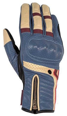 Rusty Stitches Simon Retro Motorrad Handschuhe, blau/beige, XL