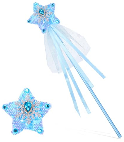 Yuomeaz Zauberstab 33 cm, Feenstäbe Blauer Sternstab für Mädchen, Glitzer Prinzessinnenstab mit Diamant, Engel Feenstäbe für Geburtstags-, Halloween- und Weihnachtsfeier Kostümrequisiten