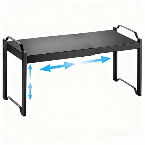 NATISSTEKE Organizador Armario Cocina Expandible, Especiero de Altura Regulable, Organizador de Especias Metal, Estante Pequeño para Cocina, Mostradores, Despensa, Baño (Negro)