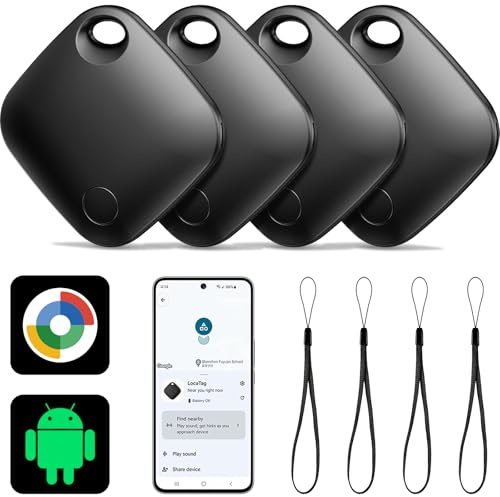 Air Tracker Tag Android Smart Tag, 4er Pack Schlüsselfinder Koffer Tracker kompatibel mit Google Mein Gerät Finden APP (Android NUR), Bluetooth Key Finder für Gepäck/Taschen (Schwarz)