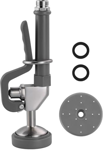 iVIGA Commercial Pre Rinse Sprayer Head: 7/8-20UNEF Handle Grip Assembly Pre Rinse Sprayer with - 1.3/3.85 GPM High Pressure Spray Head - Sink Faucet Replacement Part - Gray and Brushed Nickel