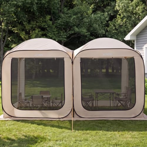 VEVOR Tente Moustiquaire Pop Up 366x182,5x220 cm Abri Moustiquaire Pliant 2 en 1 Tente Portable pour Jardin, Terrasse, Cour, Activités de Plein Air, avec Sac de Transport, Piquets de Fixation, Beige