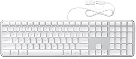 Satechi Tastiera Slim LX3 con Cavo e Tastierino, QWERTY US, Argento | Layout Americano, formato completo, tasto per cambio sistema operativo, per Mac, PC Windows e Android
