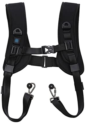 HRWLY Black Camera Shoulder Strap Quick Rapid Sling Belt Adjustment for 2 Cameras Digital DSLR Strap