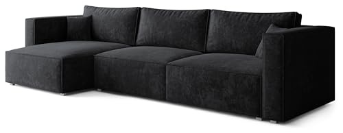 Masseno Ecksofa TOLMO LM mit Schlaffunktion L-Form, Glamour Sofa mit Bettkasten, Wohnzimmersofa, Couch, Soffa, Bettsofa, Couchgarnitur - Schwarz, LUMO 80