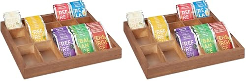Relaxdays Sortierbox Holz, 15 Fächer, HxBxT: 3,5x32x26 cm, Aufbewahrungsbox für Tee, Perlen u. Nähzubehör, offen, Natur (Packung mit 2)