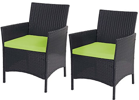 Mendler 2er-Set Poly-Rattan Gartensessel Halden, Korbsessel - anthrazit, Kissen grün