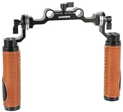 CAMVATE Rosette Handgriffe für 15 mm Rod Clamp Schienenblock DSLR Griff Schulter Rig (Leder Grip)