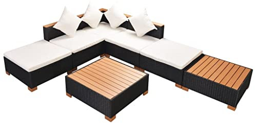 vidaXL Gartensofa 7-TLG. Poly Rattan Schwarz Sitzgruppe Lounge Gartenmöbel