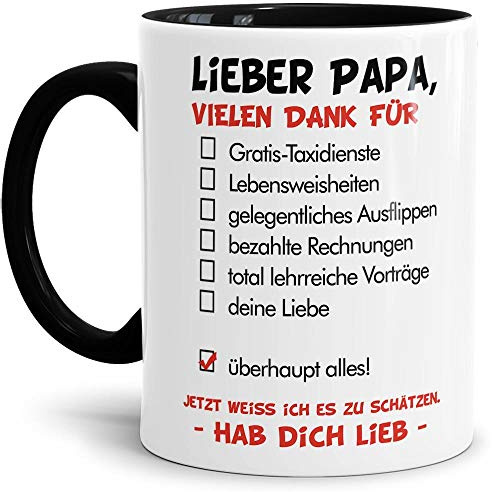 Tassendruck Vatertags-Tasse mit Spruch Lieber Papa - Hab dich lieb - Familie/Geschenk-Idee/Danke/Innen & Henkel Schwarz
