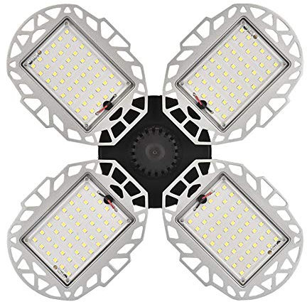 Weiqiao® - Lampada LED per garage, E26/E27, 100 W, lampadario da officina a 4 pannelli, regolabile, illuminazione da soffitto, lampadina per magazzino, colore: bianco