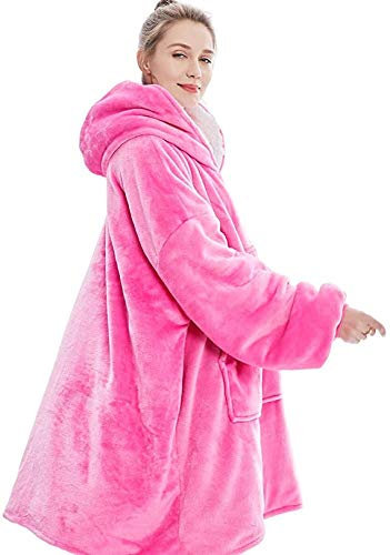 Oversized Sherpa Hoodie Sweatshirt Blanket - Super Soft Warm Comfortable Wearable Blanket, One Size Fits All - Adults Kids Men Women (Rose Pink)