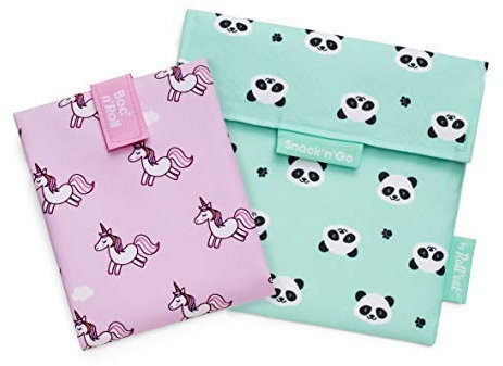 Roll'eat ® - Pack 2 Unidades | Envoltorio Porta Bocadillos + Bolsa Merienda Porta Sandwich, Reutilizables y Ecológicos sin BPA, BOC’n’Roll Animals Unicorn + Snack'n'go Animals Panda