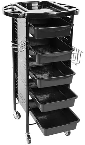 Friseurwagen Arbeitswagen Rollwagen mit 5 Schubladen, Professionelles friseurzubehör Bedienungswagen Stapelboy Salonhilfe Friseur Arbeitswagen Wagen Trolley Friseur-Kosmetiker 53 * 44 * 95 cm