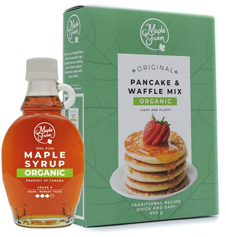 MapleFarm - Sirop d'érable biologique canadien 189ml + Mix pour Pancakes & waffle biologique - Maple syrup and pancake mix
