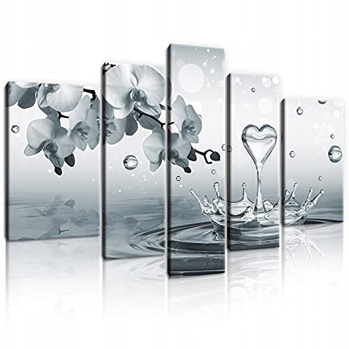 Bilder Orchidee Blumen Grau 5 Teling SET Wohnzimmer Canvas Leinwandbilder Wandbild Kunstdruck Wandbilder Wand Bild auf Leinwand UV-Beständig Aufhängefertig (PS20022S4A, S4A (170 x 100 cm))