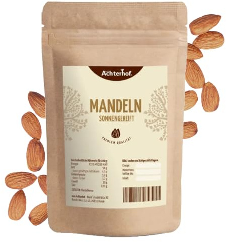 Mandeln sonnengereift 500g | süßer & milder Geschmack | Mandelkerne frei von künstlichen Konservierungsstoffen, Aromen & Farbstoffen | ideal als Snack zwischendurch oder beim Backen | vom Achterhof