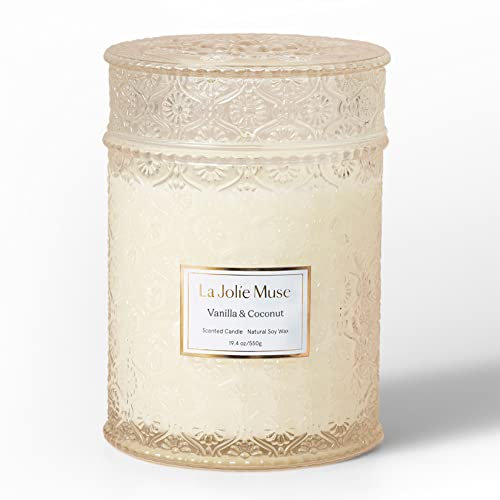 LA JOLIE MUSE Island Coconut Duftkerzen, Weihnachtskerzen für Zuhause, Duftkerzen, warme Kerzengeschenke für Frauen, große Glaskerzen mit Holzdocht für Zuhause, lange Brenndauer 90 Stunden, 539 g