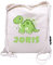Bio Turnbeutel mit Namen personalisiert | Motiv Dinosaurier Brachiosaurus | Schuhbeutel Sportbeutel Wäschebeutel Rucksack für Kinder Jungen & Mädchen | grün