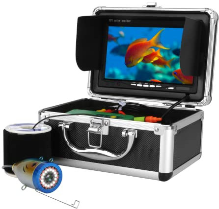 MOUNTAINONE Underwater Fishing Camera with 7 Inch Fish Finder Waterproof Fishing Underwater Camera 15M Cable Length Fish Finder System Kit for Ice Lake Boat Fishing (15M)