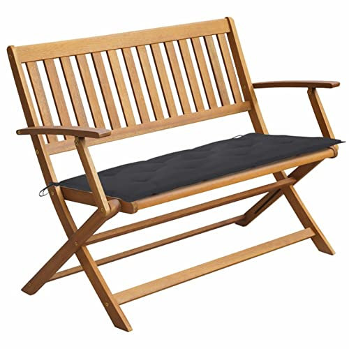 MOONAIRY Gartenbank mit Auflage, Terrassenmöbel, Wetterfeste Bank, Parkbank, Friesenbank, Deko Bank, Outdoor Bank, Garten Banken, Gartenmöbel, 120 cm Massivholz Akazie
