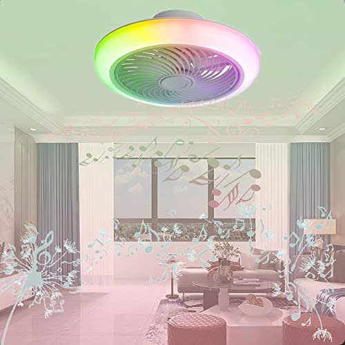 ycwdcz Ventilador Techo con Luz Silencioso WiFi, Ventilador De Techo con Luz Y Mando A Distancia Colores RGB, Ventilador De Techo con Luz Inspire Colores Lampara Ventilador Techo 50CM*21CM-C