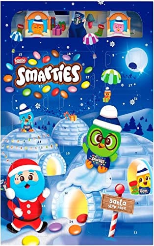 NESTLÉ SMARTIES Calendario dell'avvento Adventskalender, Weihnachtskalender gefüllt mit Figuren aus Milchschokolade & SMARTIES Schokolinsen, 3er Pack (3 x 193,9g)