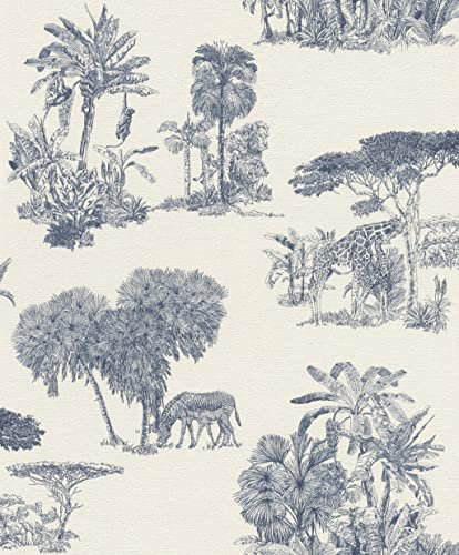 Rasch Papier peint intissé clair 555011 - Motif safari bleu de la collection Lirico - 10,05 m x 0,53 m