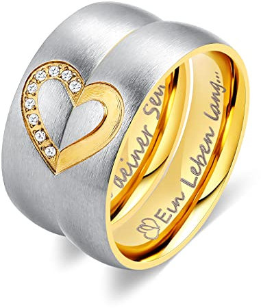 Wycian Partnerringe, Freundschaftsringe Edelstahl Ehering Gold Gravur EIN Leben lang...an deiner Seite