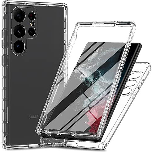 XINNI Coque pour Samsung Galaxy S23 Ultra 5G Antichoc Housse avec Protège écran, 360 Degrés Full Body Etui Solide Double Face Bumper Portable Transparent Housse,Cristal